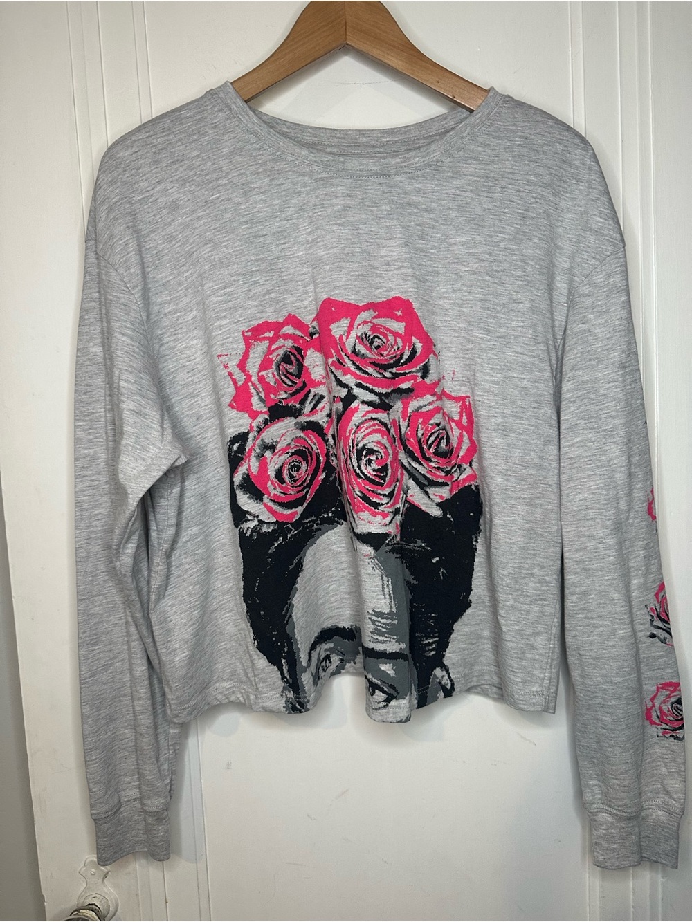 Love Tribe Gray Pullover with Hot Pink Frida Rose Graphic